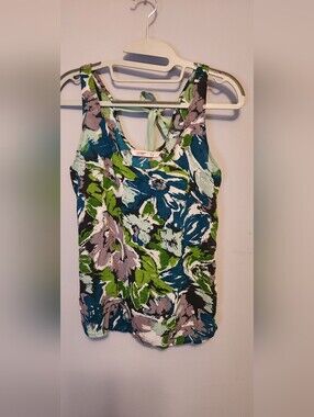 Old Navy Tie-Back Floral Tank in Teal, Green & Light Gray